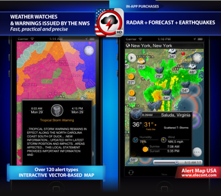 nws severe weather alerts, watches, advisories, radar, weather map, earthquakes and weather widget for Apple iPhone, iPod, iPad, iOS